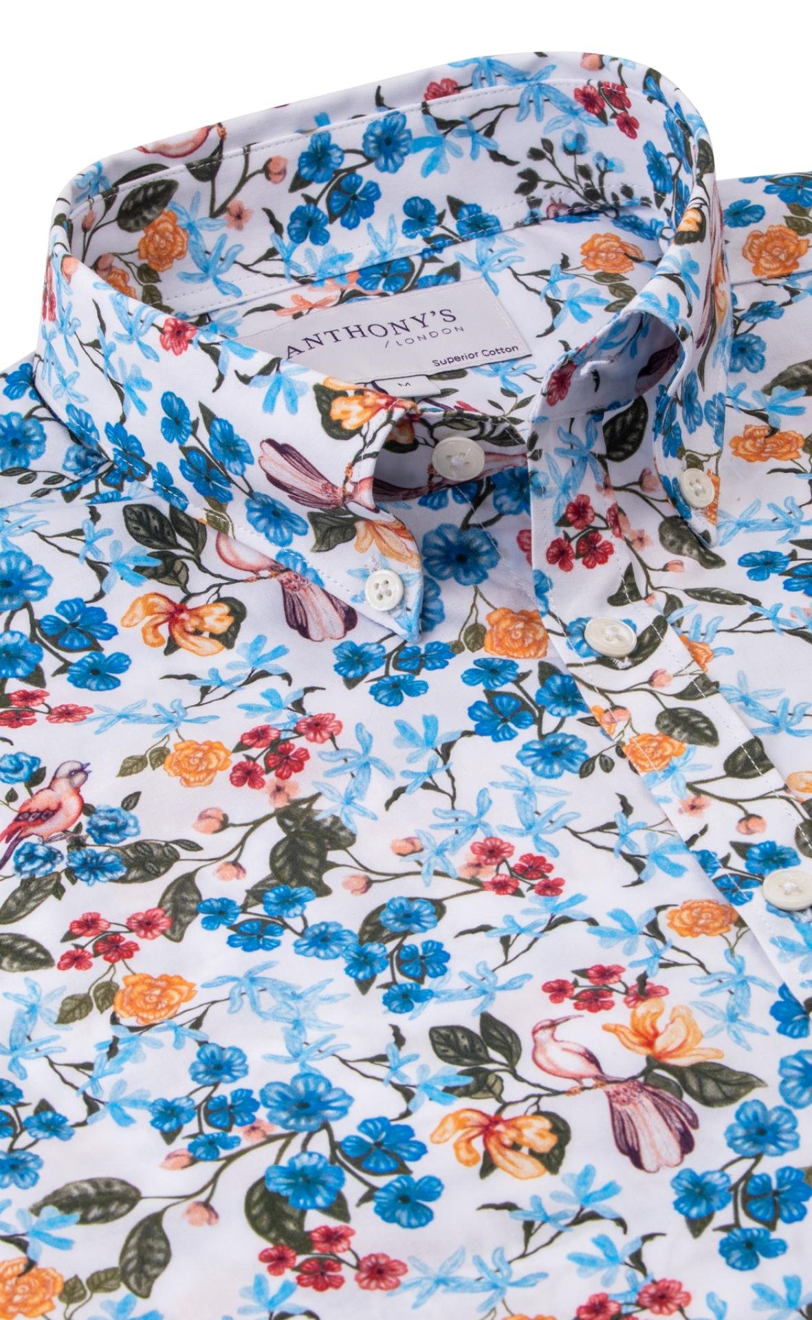Pánská bílá strečová košile s květinovým vzorem