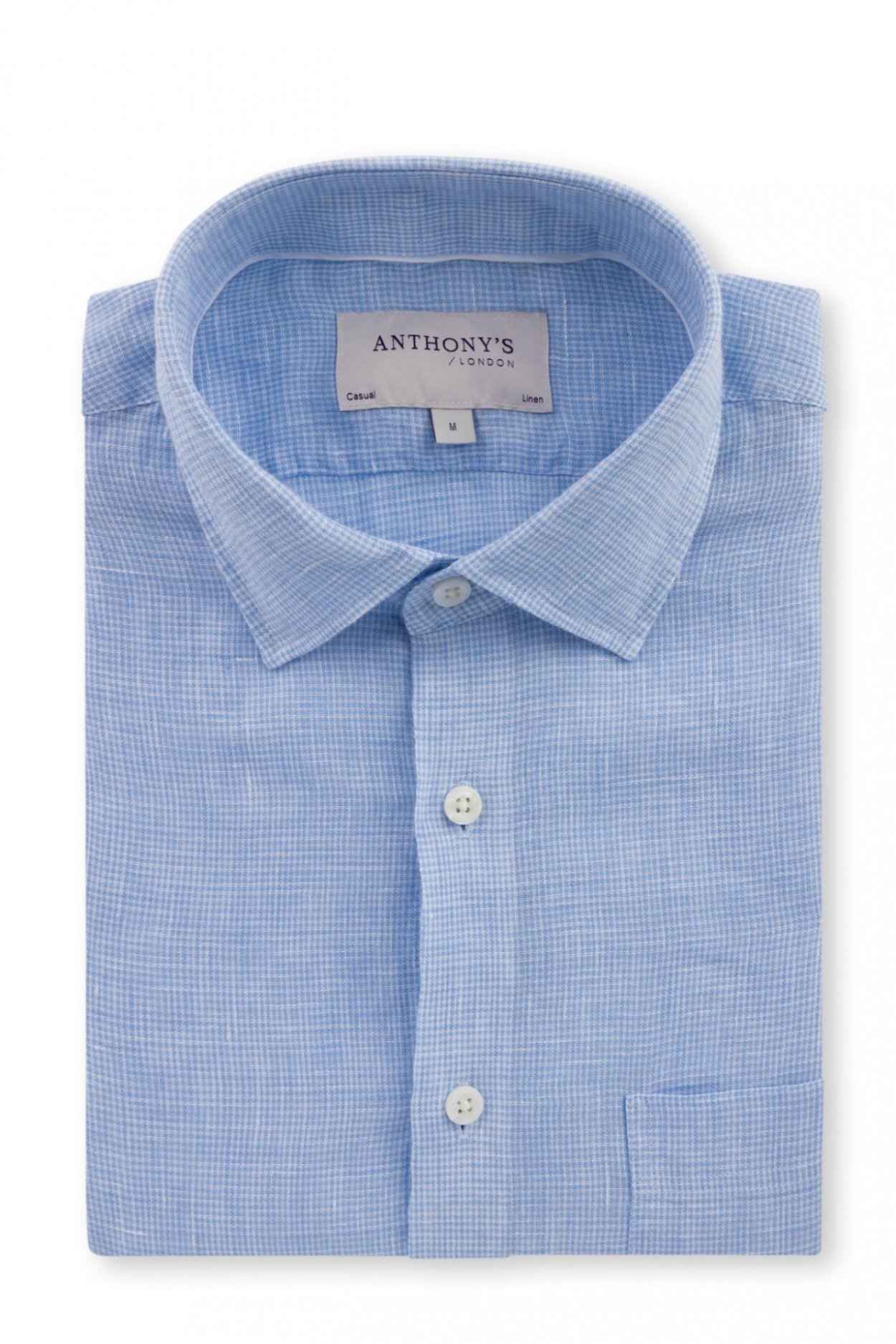 Pánská světle modrá lněná košile s jemným vzorem a krátkým rukávem