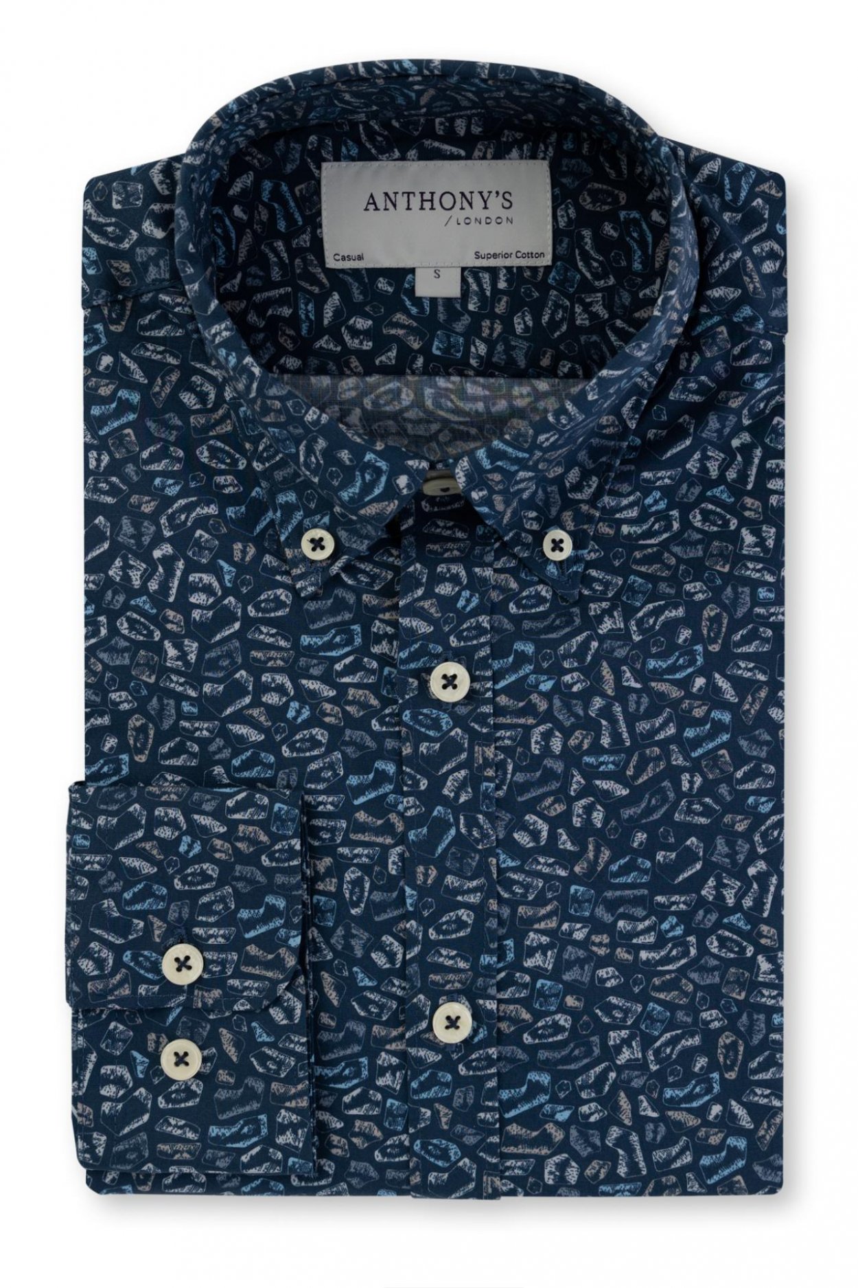 Pánská modrá strečová košile s geometrickým vzorem