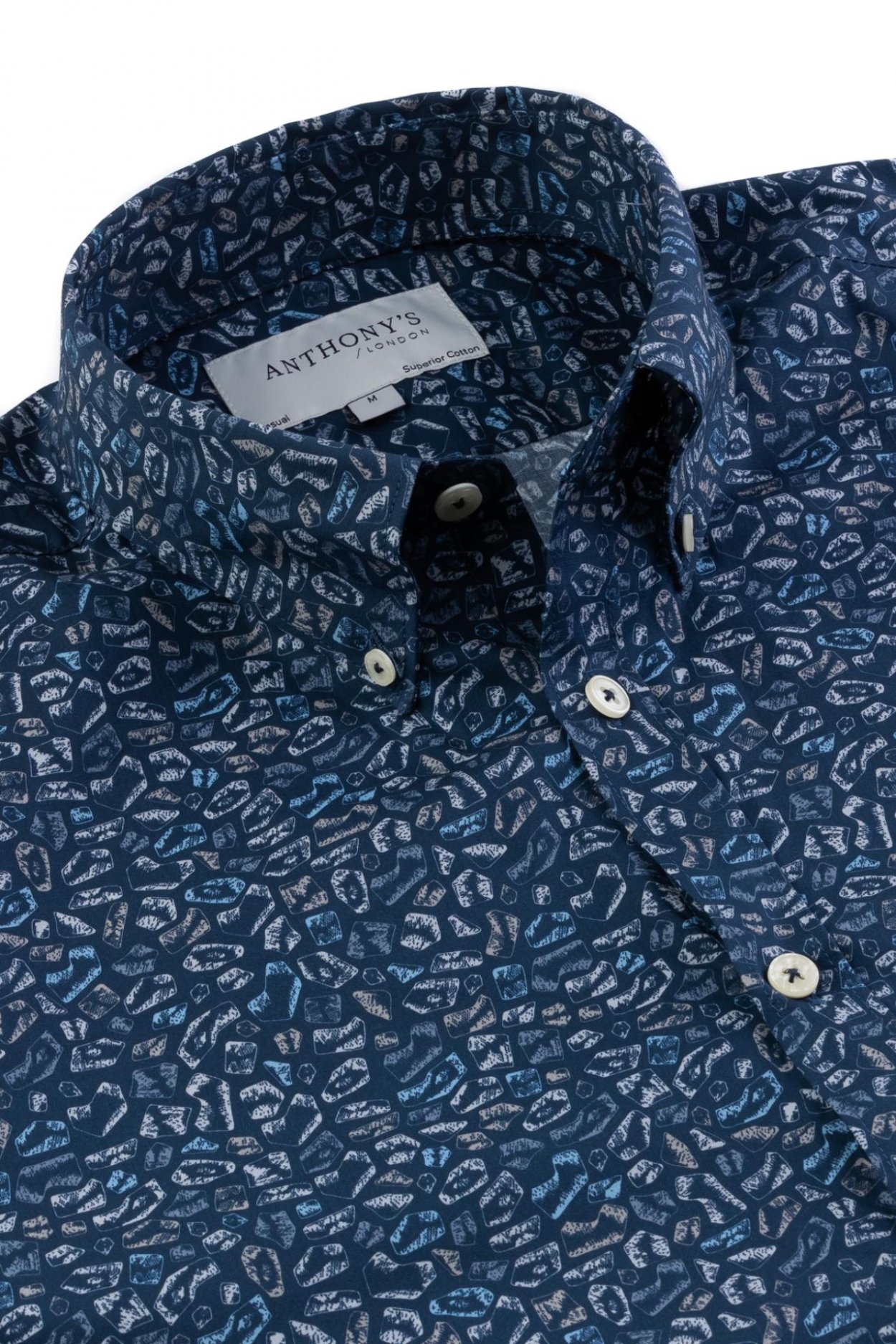 Pánská modrá strečová košile s geometrickým vzorem