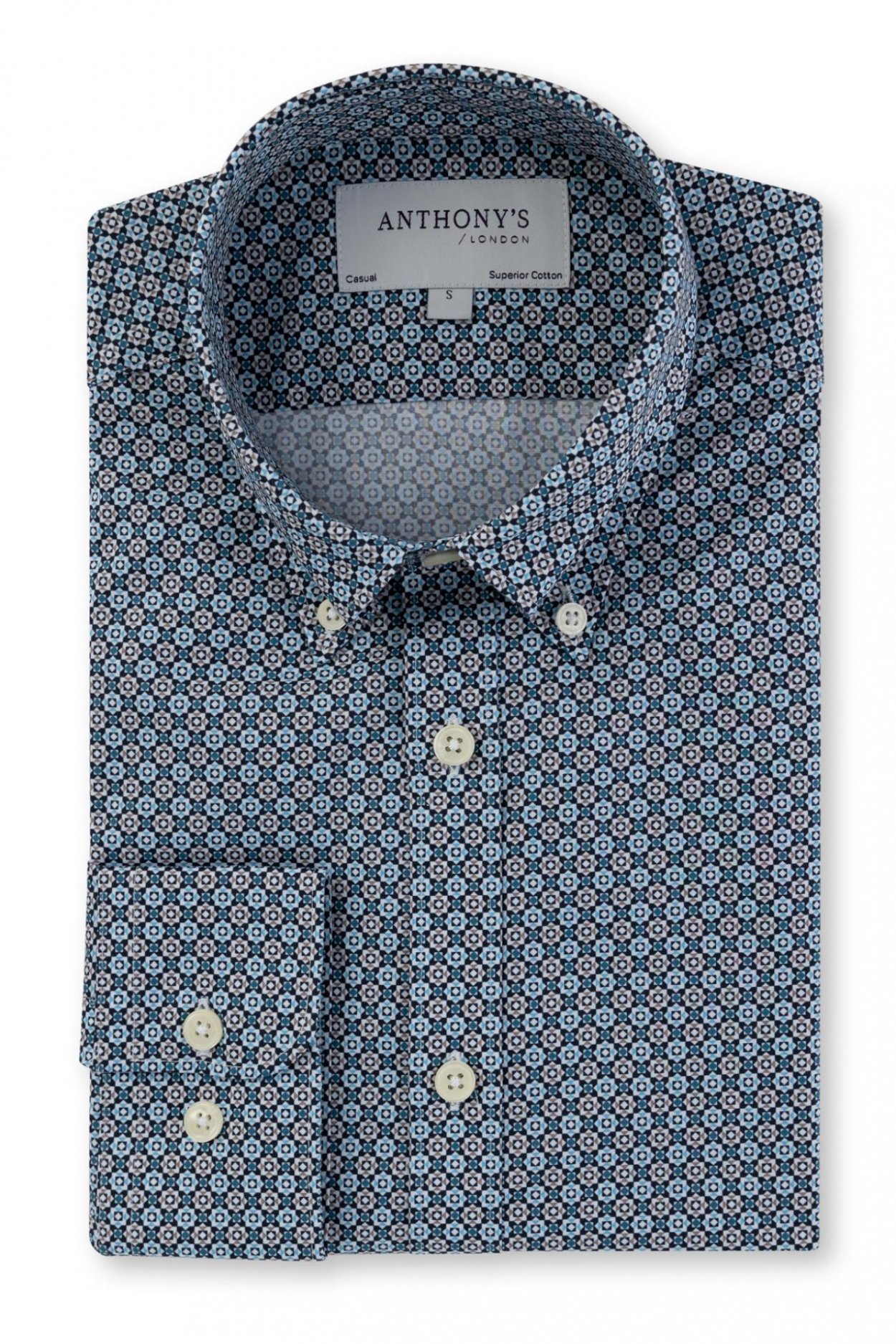 Pánská tmavě modrá strečová košile s geometrickým vzorem