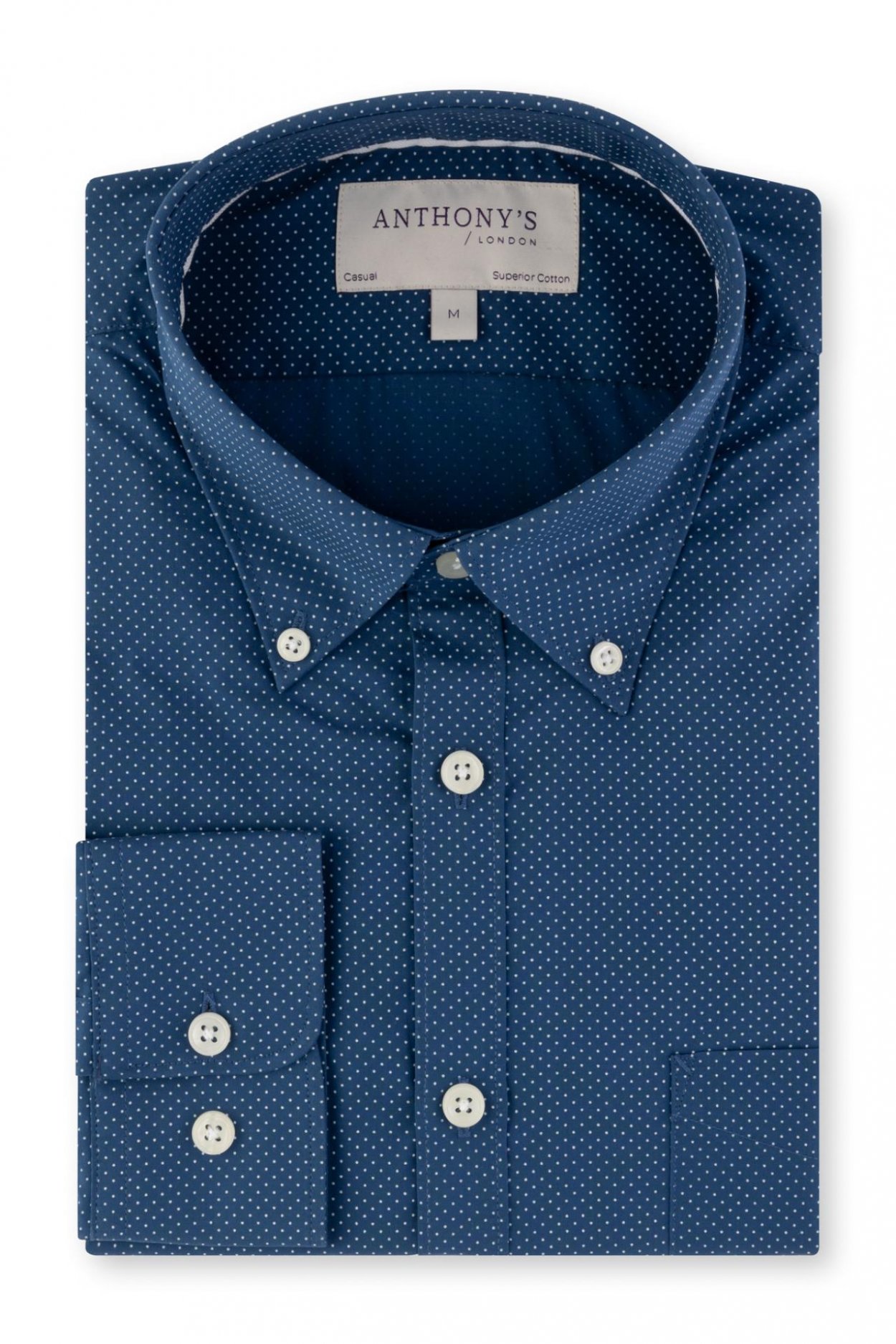 Pánská modrá košile s bílými puntíky