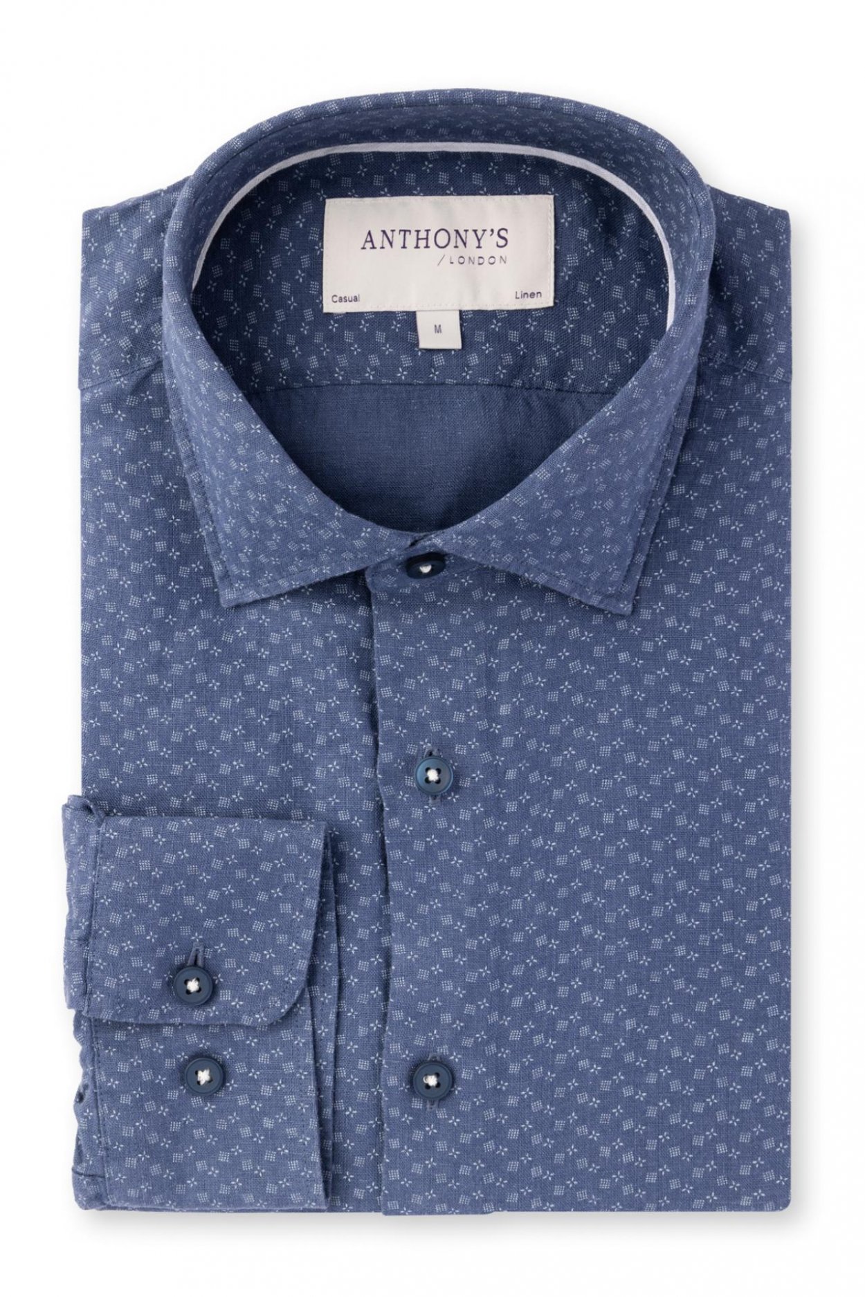 Pánská modrobílá lněná košile s geometrickým vzorem