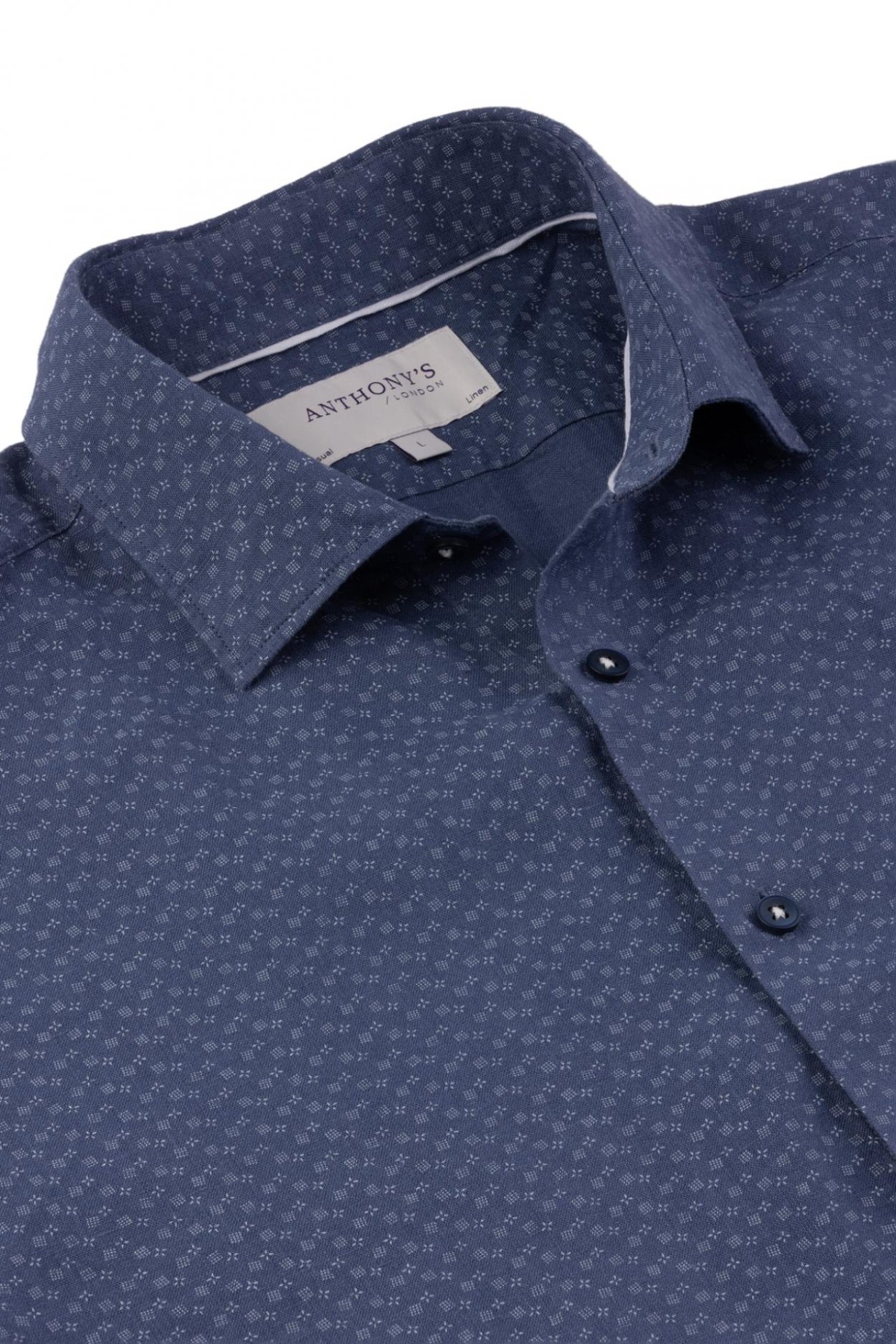 Pánská modrobílá lněná košile s geometrickým vzorem