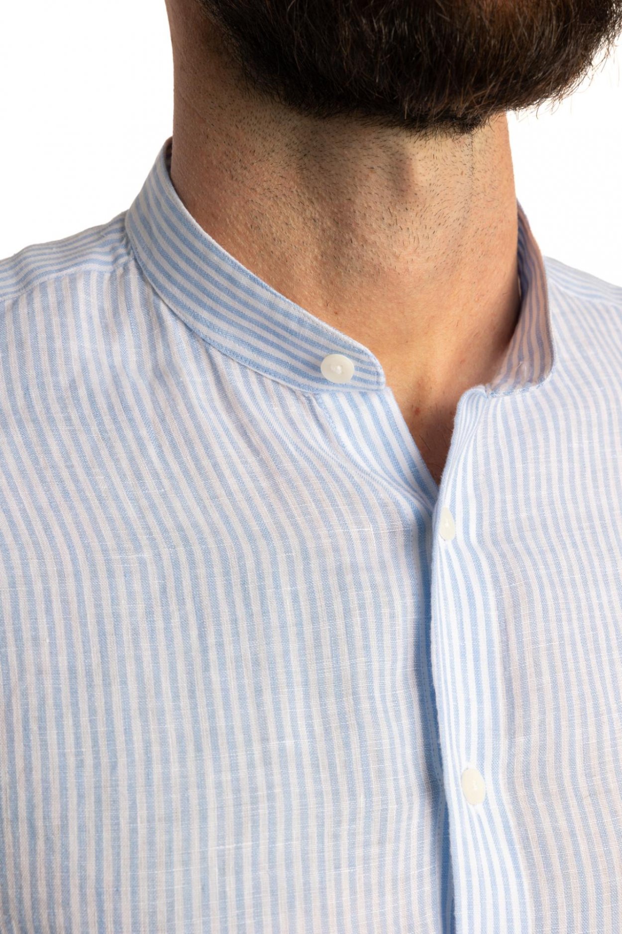 Pánská modrobílá lněná košile s proužkem