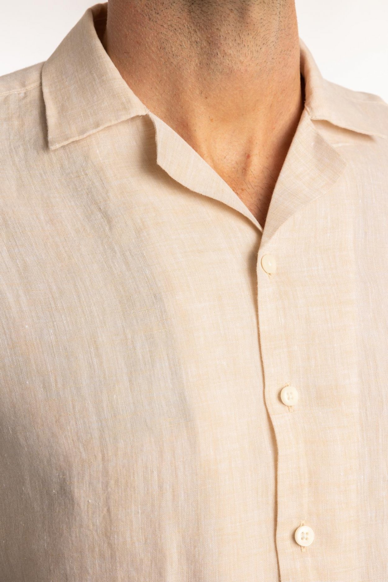 Pánská béžová lněná košile s krátkým rukávem