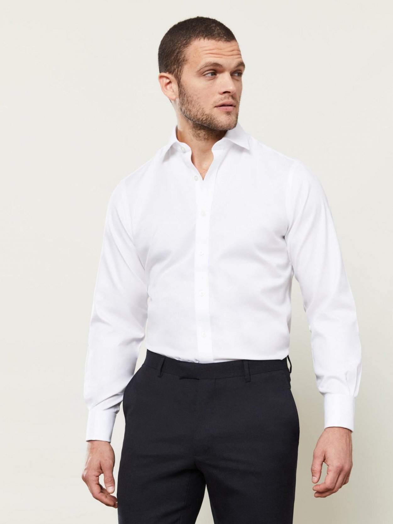 Pánská bílá non-iron košile na manžetové knoflíčky