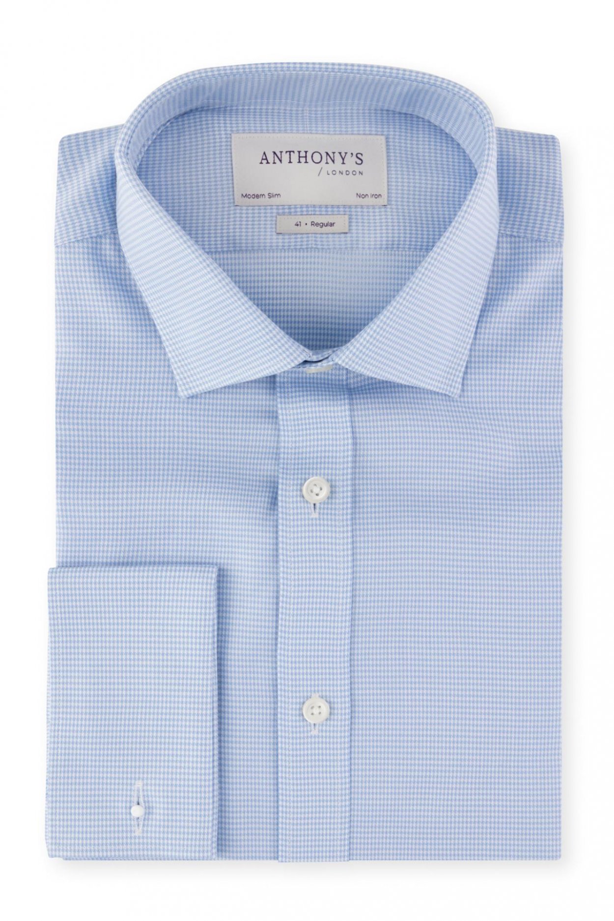 Pánská světle modrá non-iron košile s jemným vzorem na manžetové knoflíčky