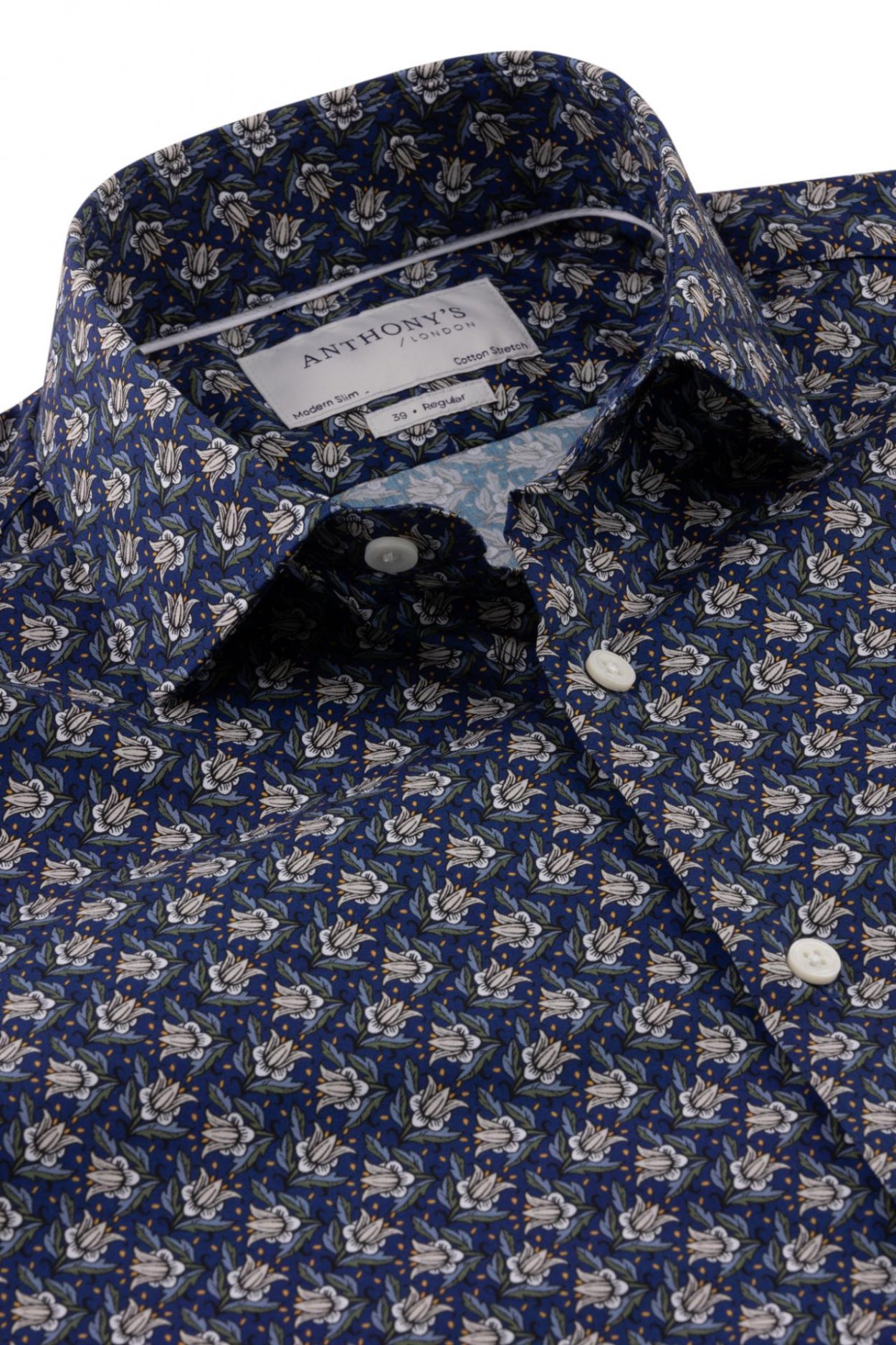 Pánská tmavě modrá strečová košile s květinovým vzorem