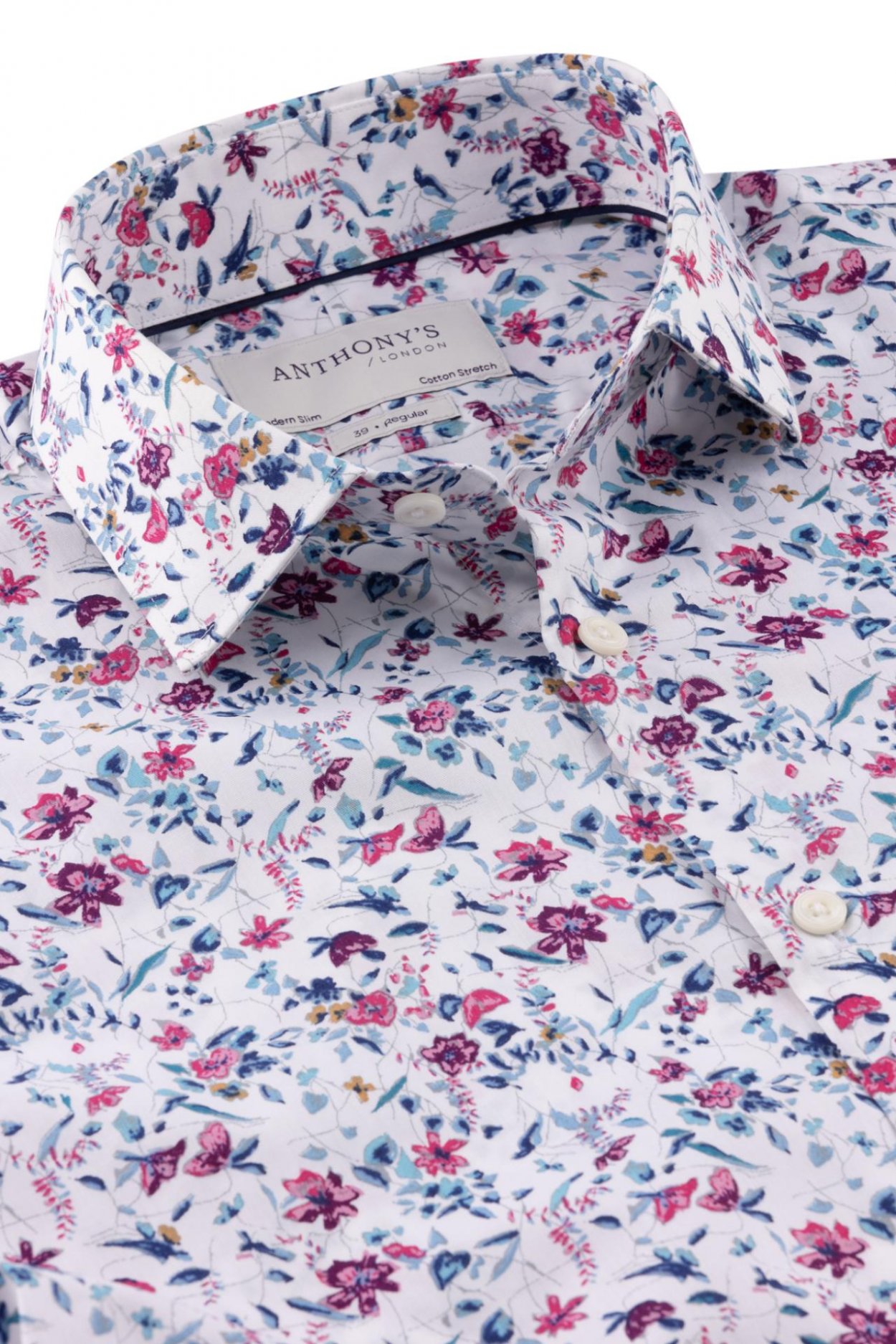 Pánská bílá strečová košile s květinovým vzorem