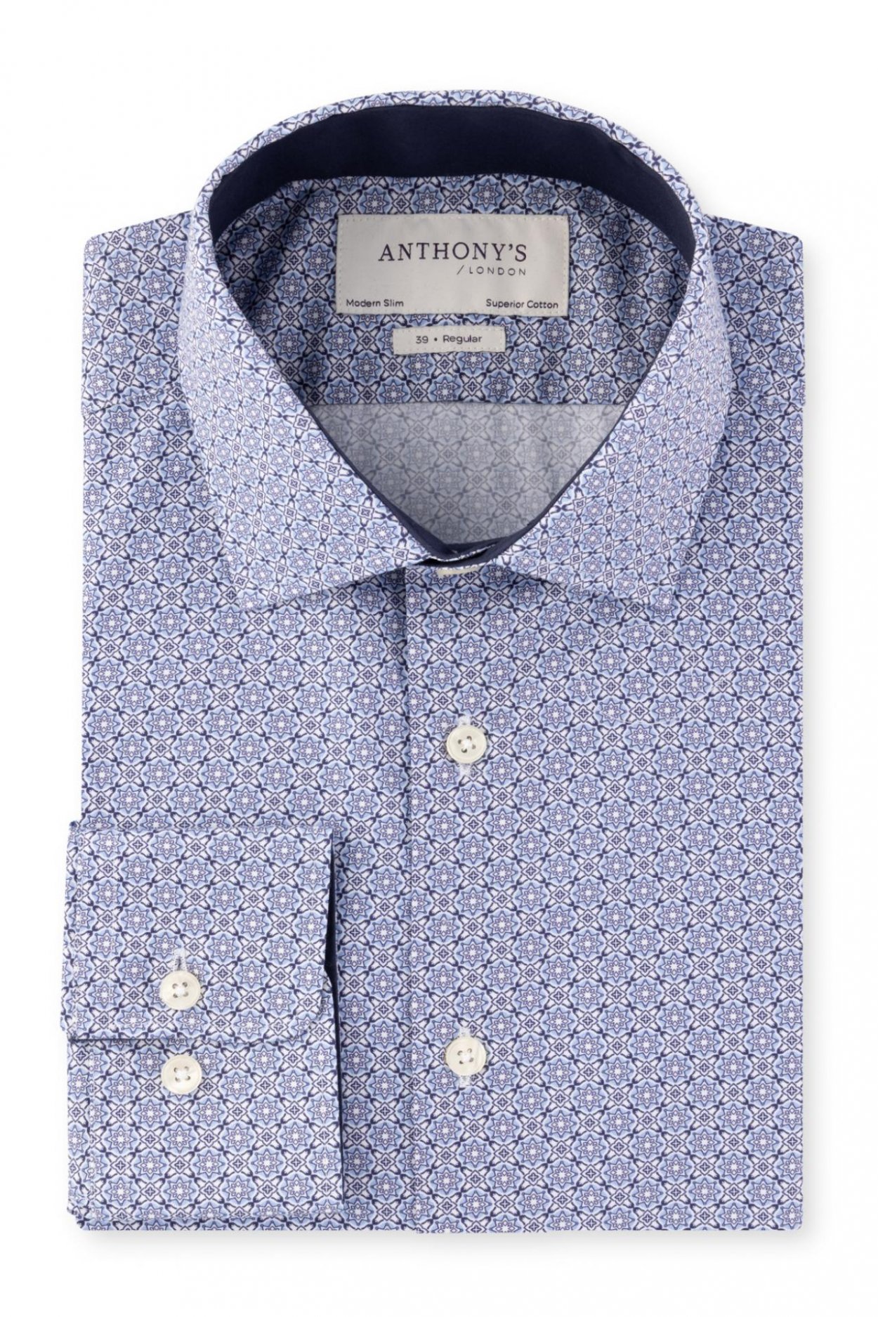 Košile Modern Slim Geometric Floral Print Blue