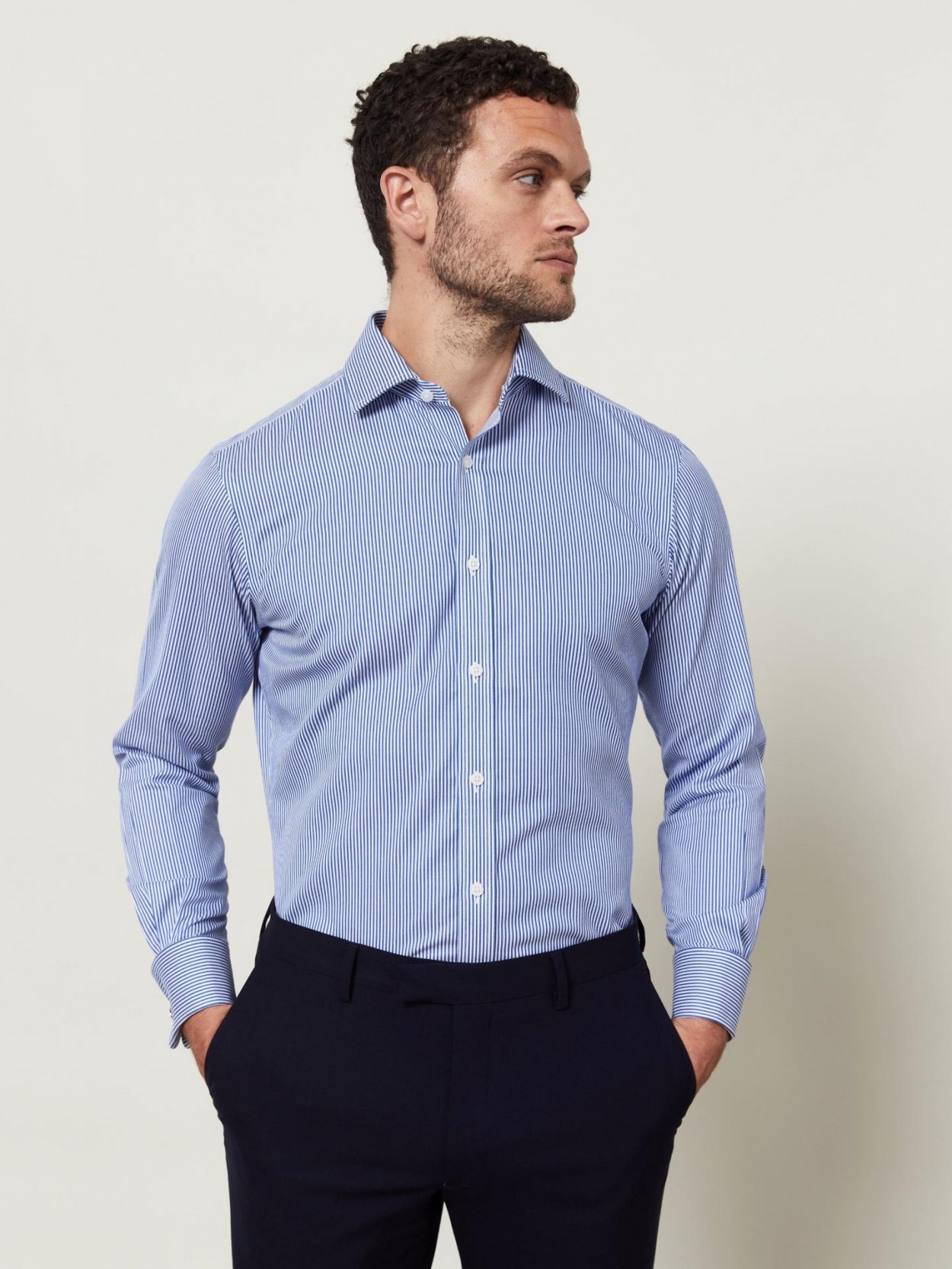 Pánská modrá non-iron košile s proužkem