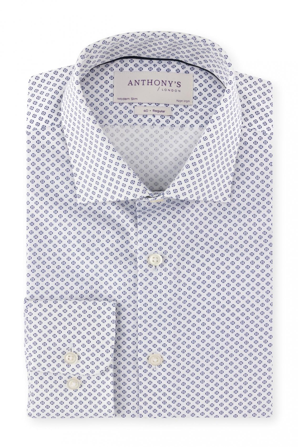 Pánská bílomodrá non-iron košile s geometrickým vzorem