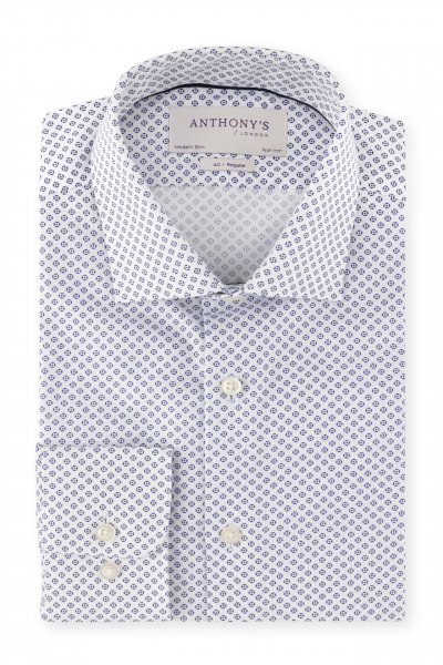 Bílomodrá non-iron košile s geometrickým vzorem