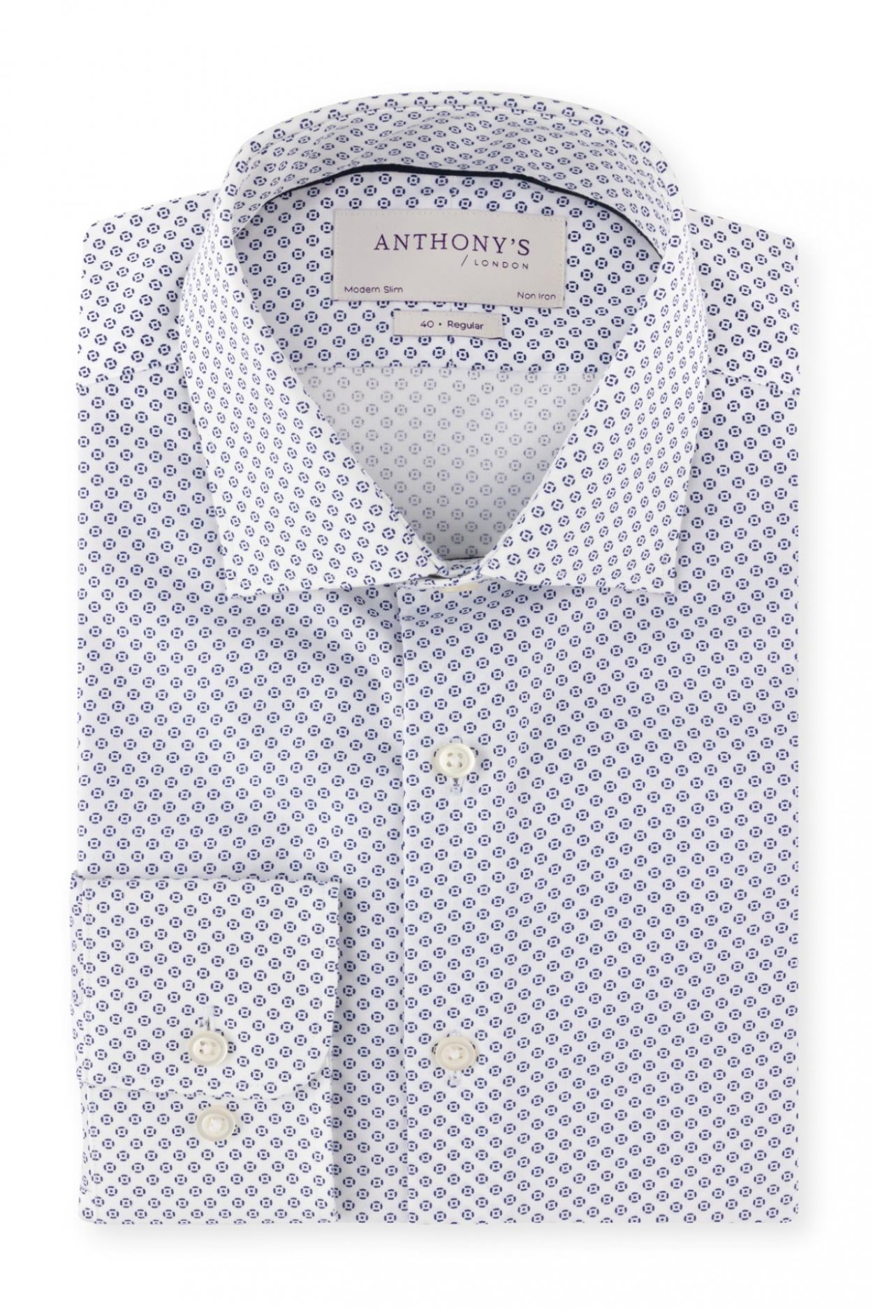 Košile Modern Slim SC NI Print Geo White Navy Shirt