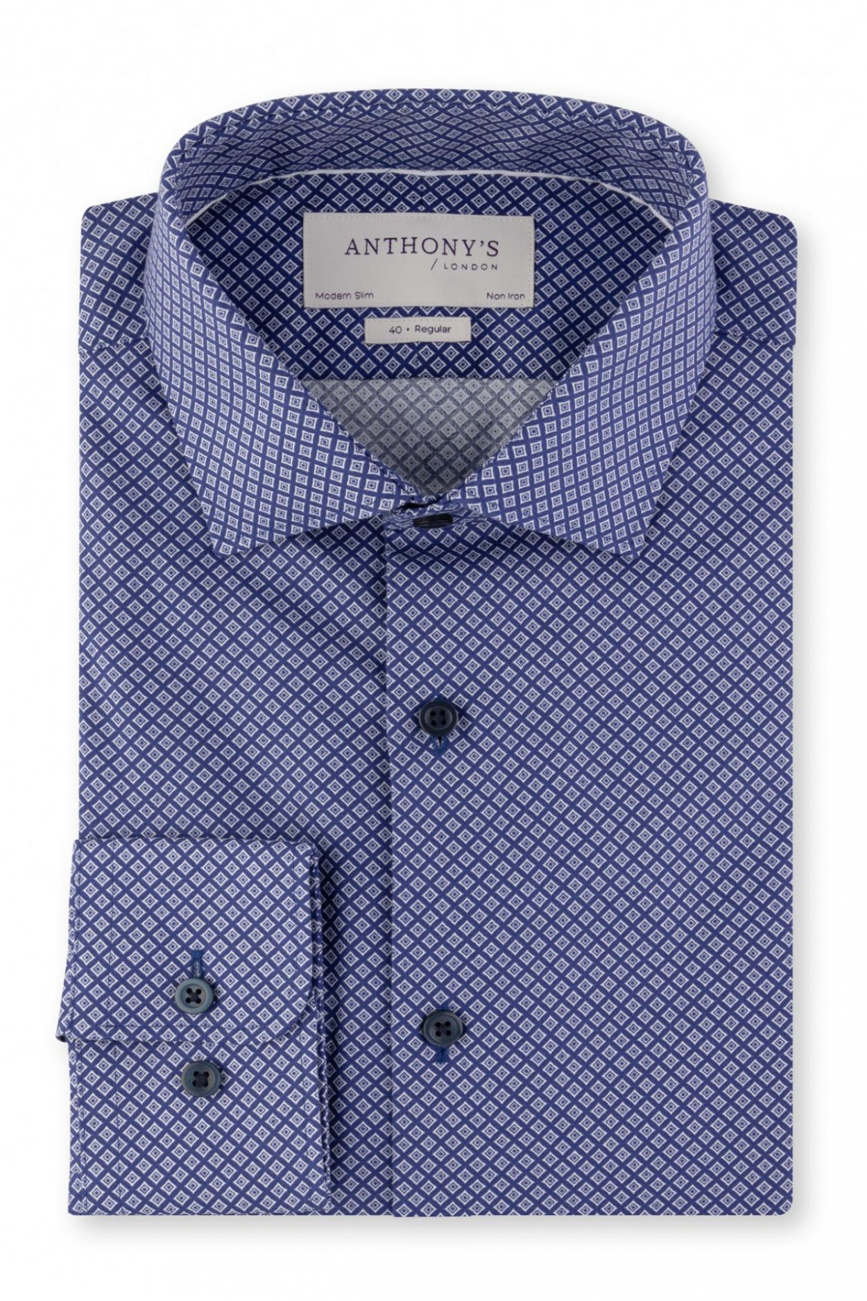 Pánská modrobílá non-iron košile s geometrickým vzorem