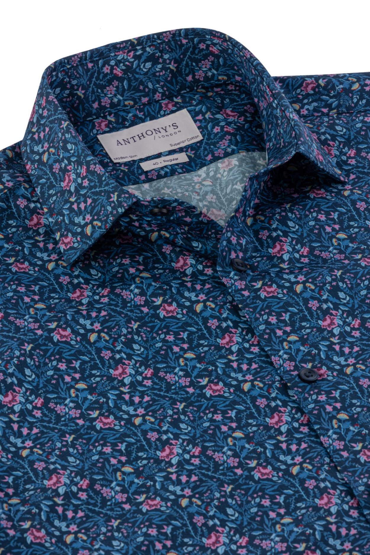 Pánská modrá košile s květovaným vzorem