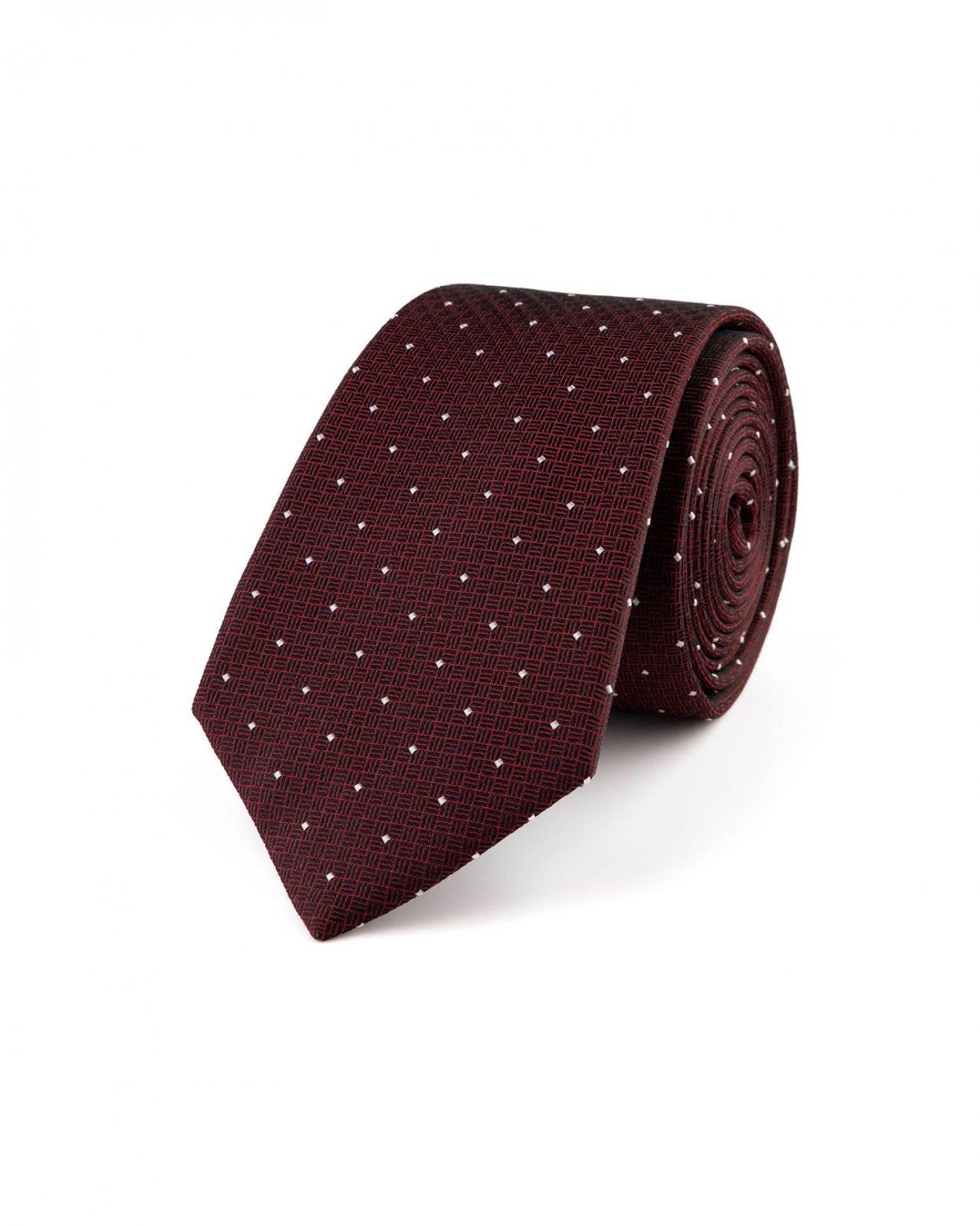 Vínová hedvábná kravata s puntíkem