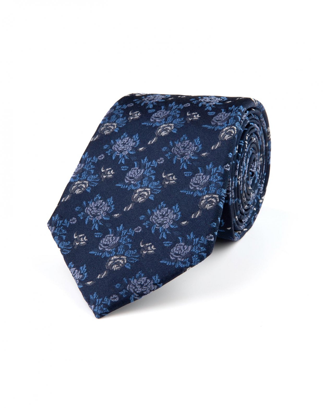 Tmavě modrá hedvábná kravata s květinovým vzorem