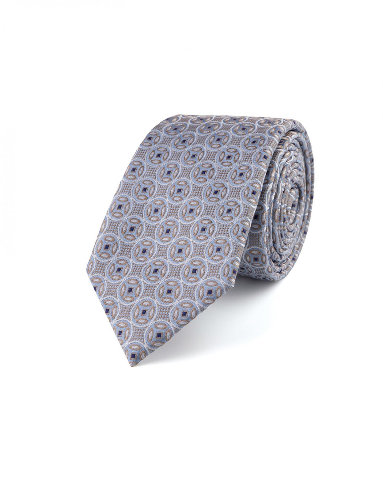 Béžová hedvábná kravata s geometrickým vzorem