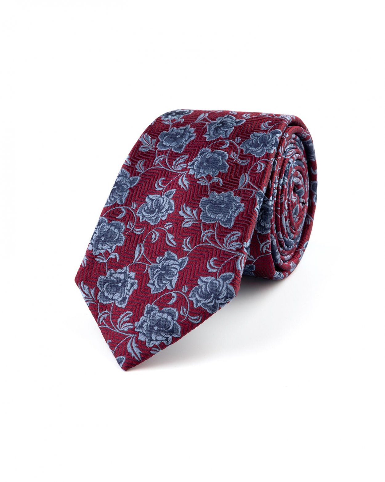 Vínová hedvábná kravata s květinovým vzorem