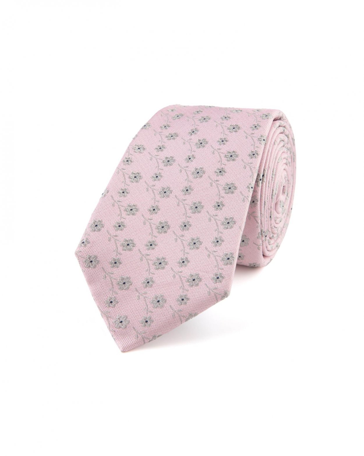 Růžová hedvábná kravata s květinovým vzorem