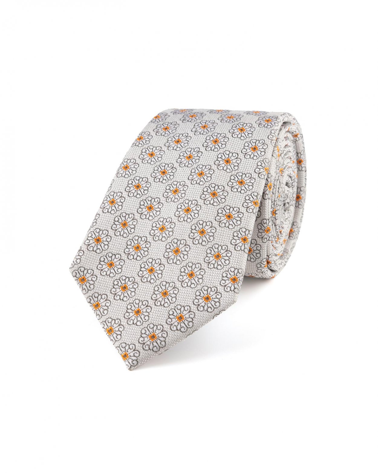 Béžová hedvábná kravata s květinovým vzorem