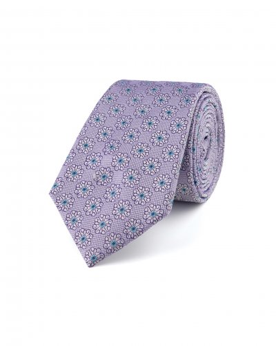 Fialová hedvábná kravata s květinovým vzorem
