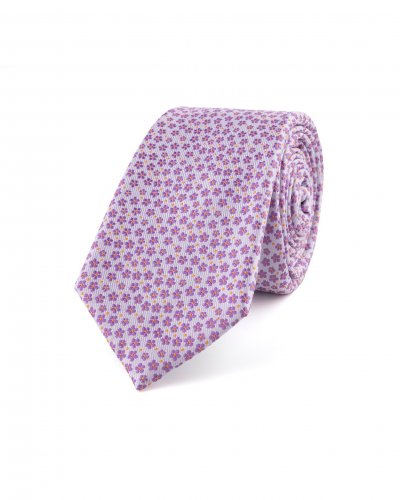 Fialová hedvábná kravata s květinovým vzorem
