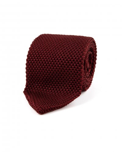 Vínová pletená hedvábná kravata