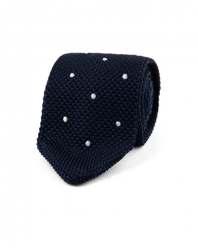 Tmavě modrá pletená hedvábná kravata