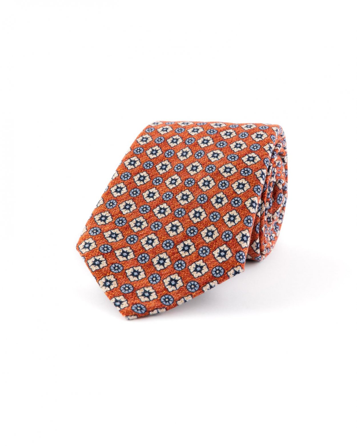 Oranžová hedvábná kravata se vzorem