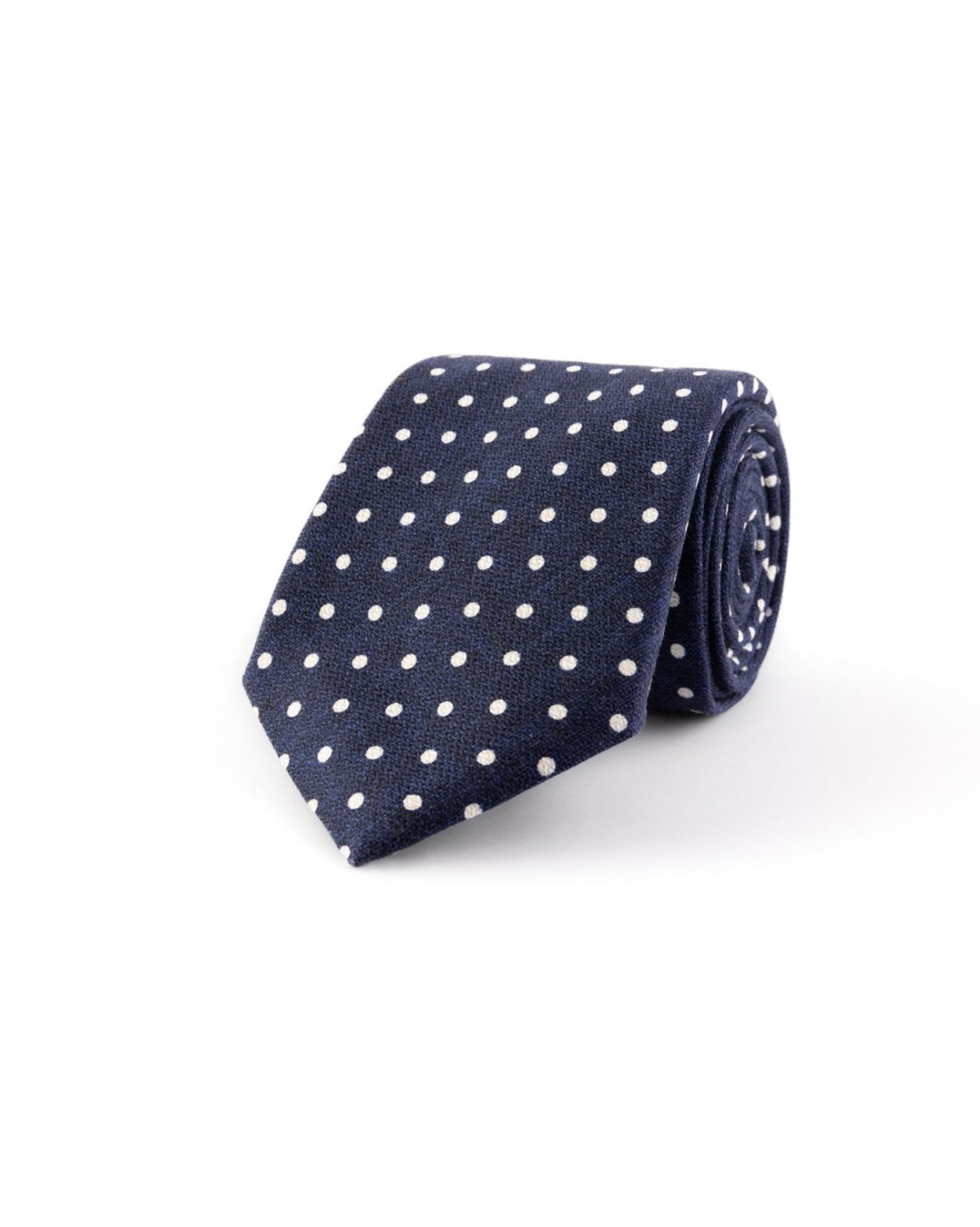 Tmavě modrá hedvábná kravata s puntíkem