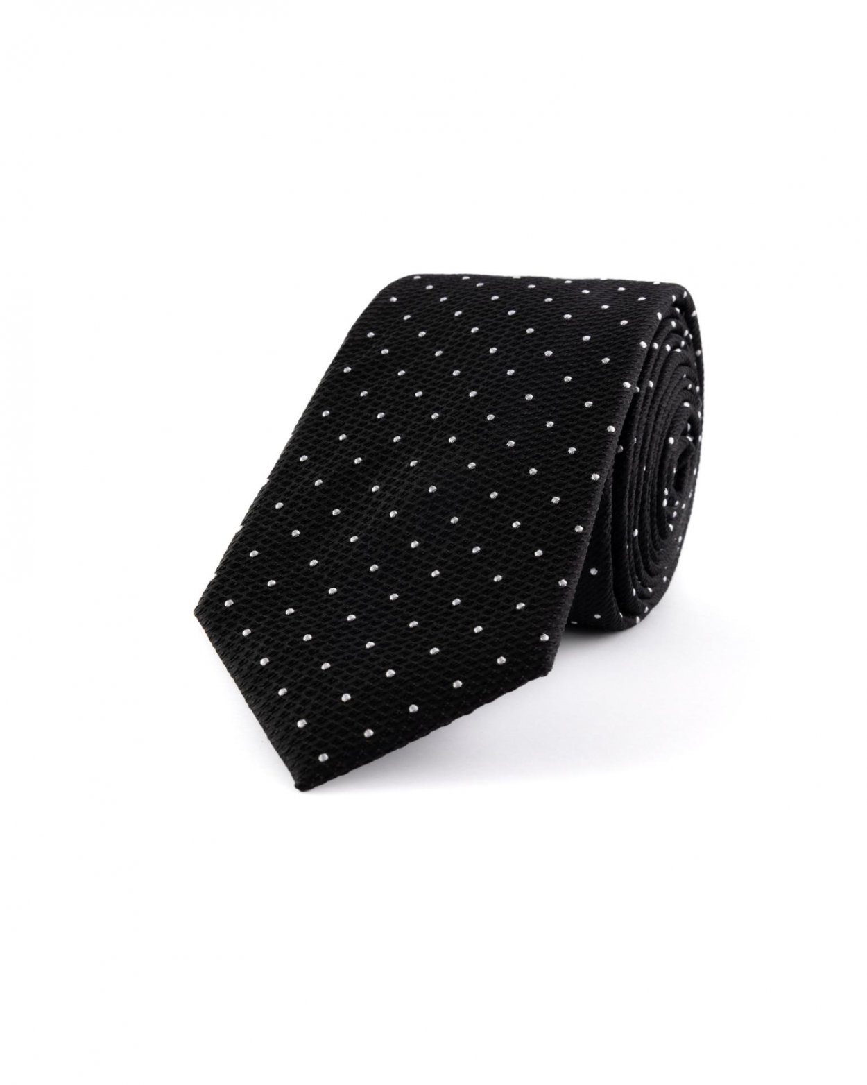 Černá hedvábná kravata s puntíkem