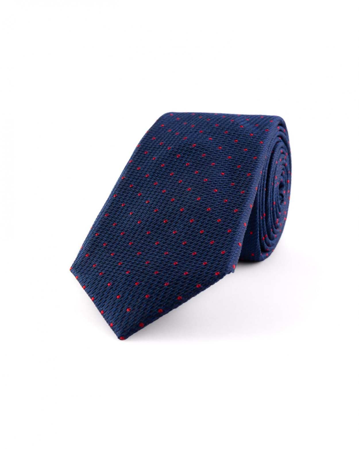 Tmavě modrá hedvábná kravata s puntíkem