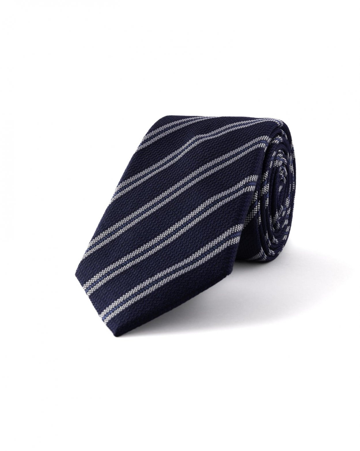 Tmavě modrá hedvábná kravata s proužkem
