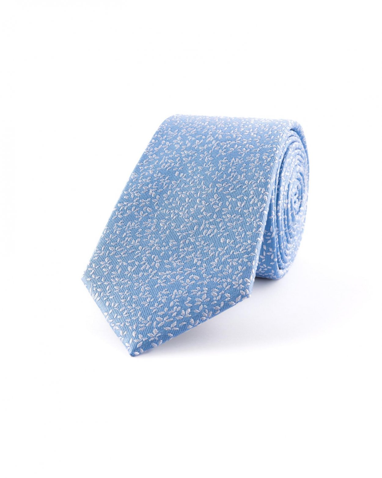 Světle modrá hedvábná kravata s květinovým vzorem