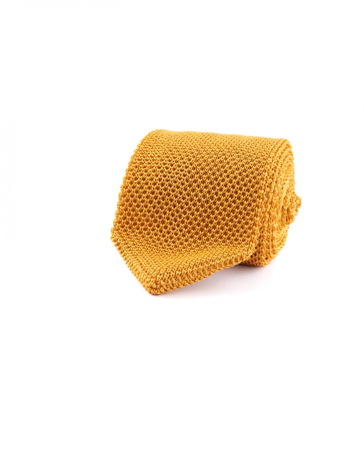 Žlutá pletená hedvábná kravata