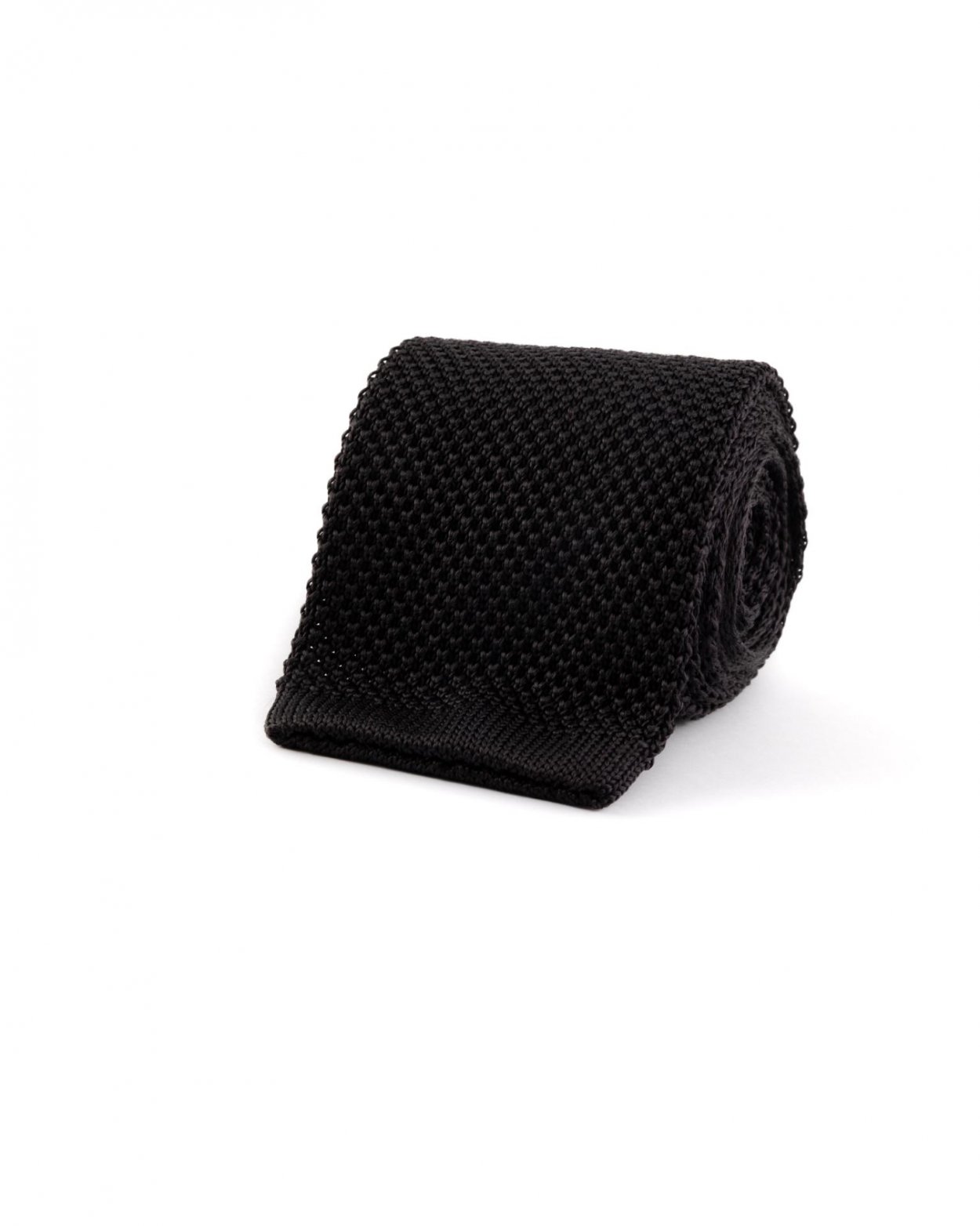 Černá pletená hedvábná kravata s rovným koncem