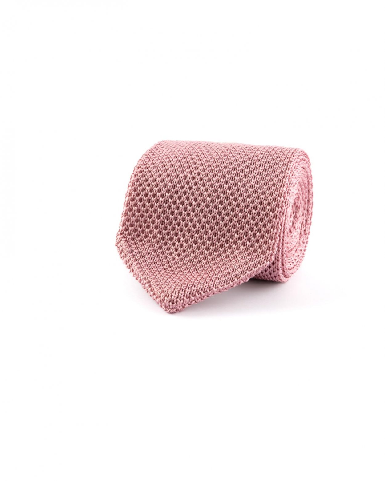 Růžová pletená hedvábná kravata