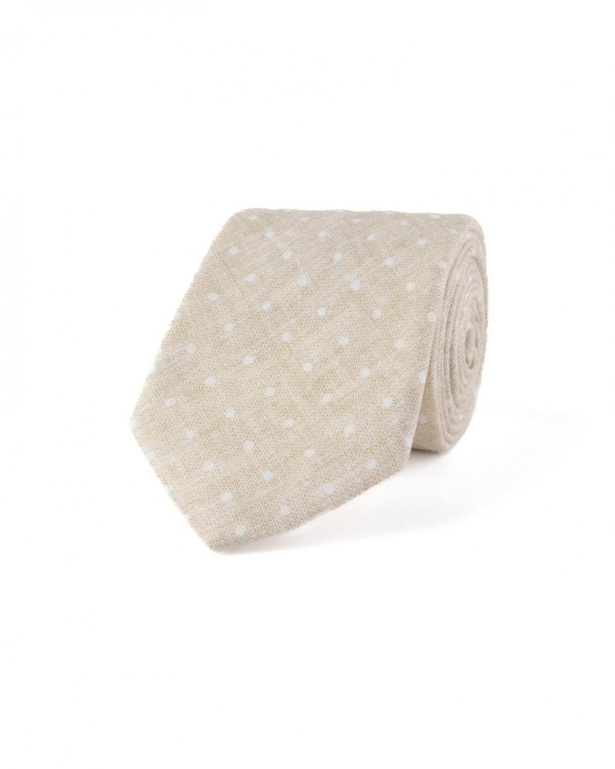 Béžová lněná kravata s puntíkem