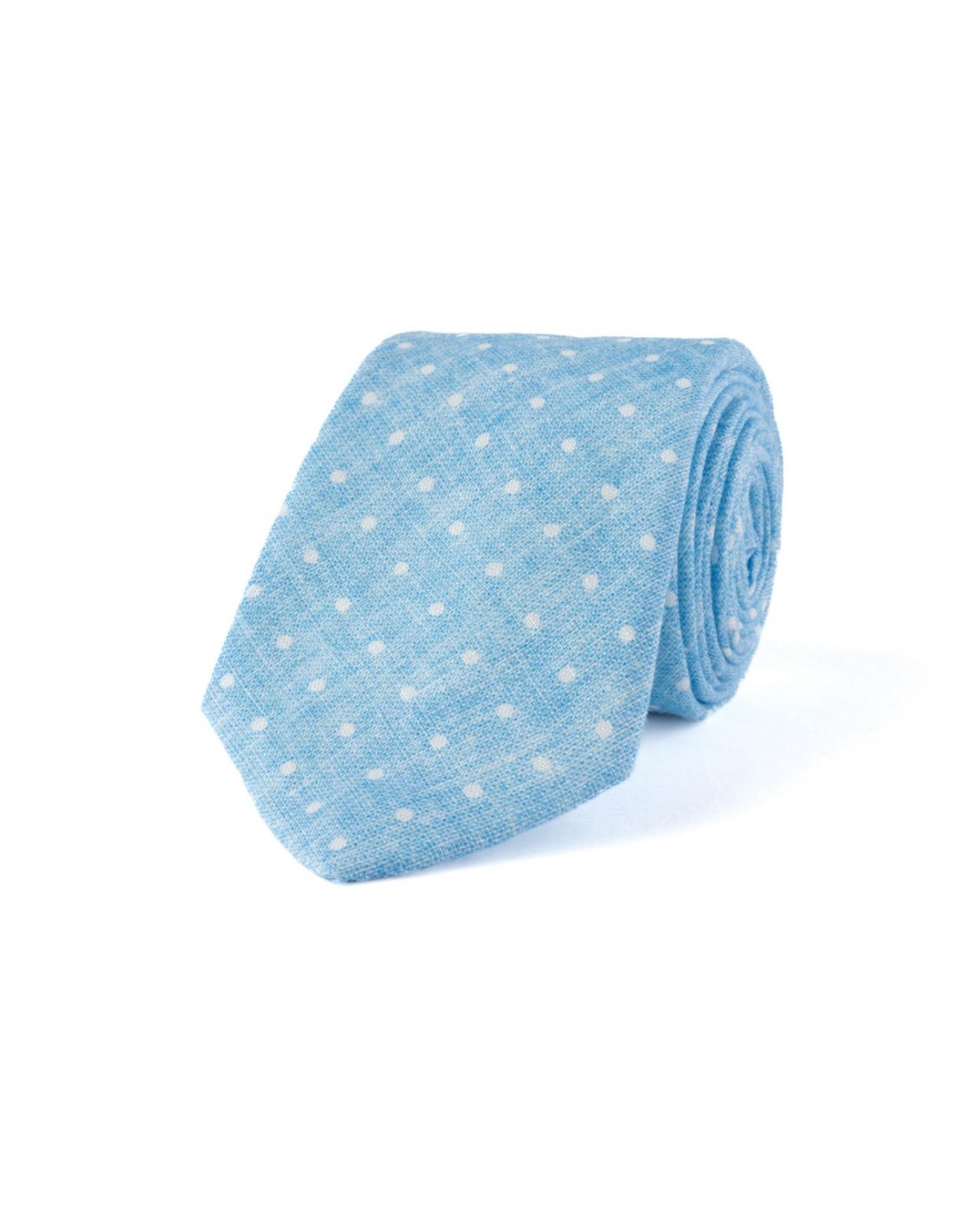 Světle modrá lněná kravata s puntíkem