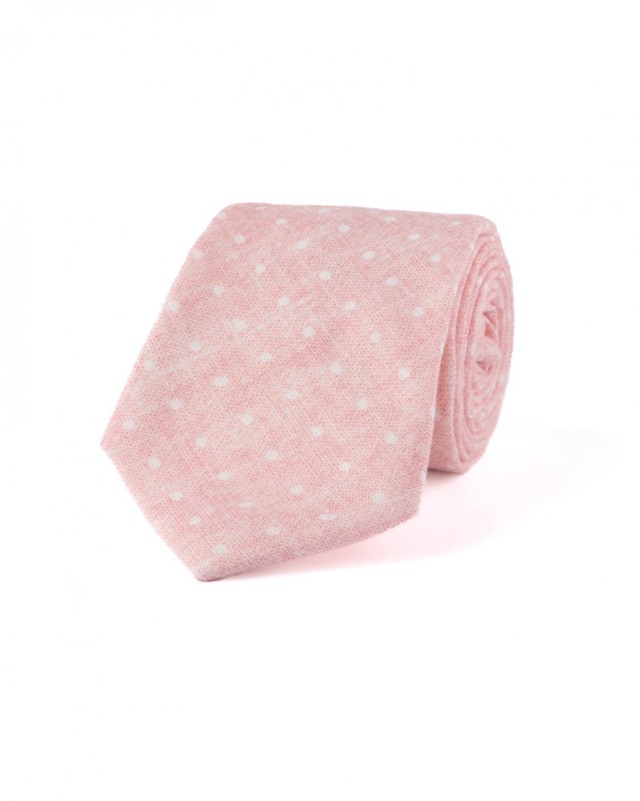 Růžová lněná kravata s puntíkem