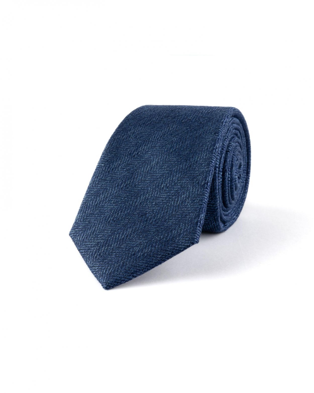 Tmavě modrá hedvábno lněná kravata