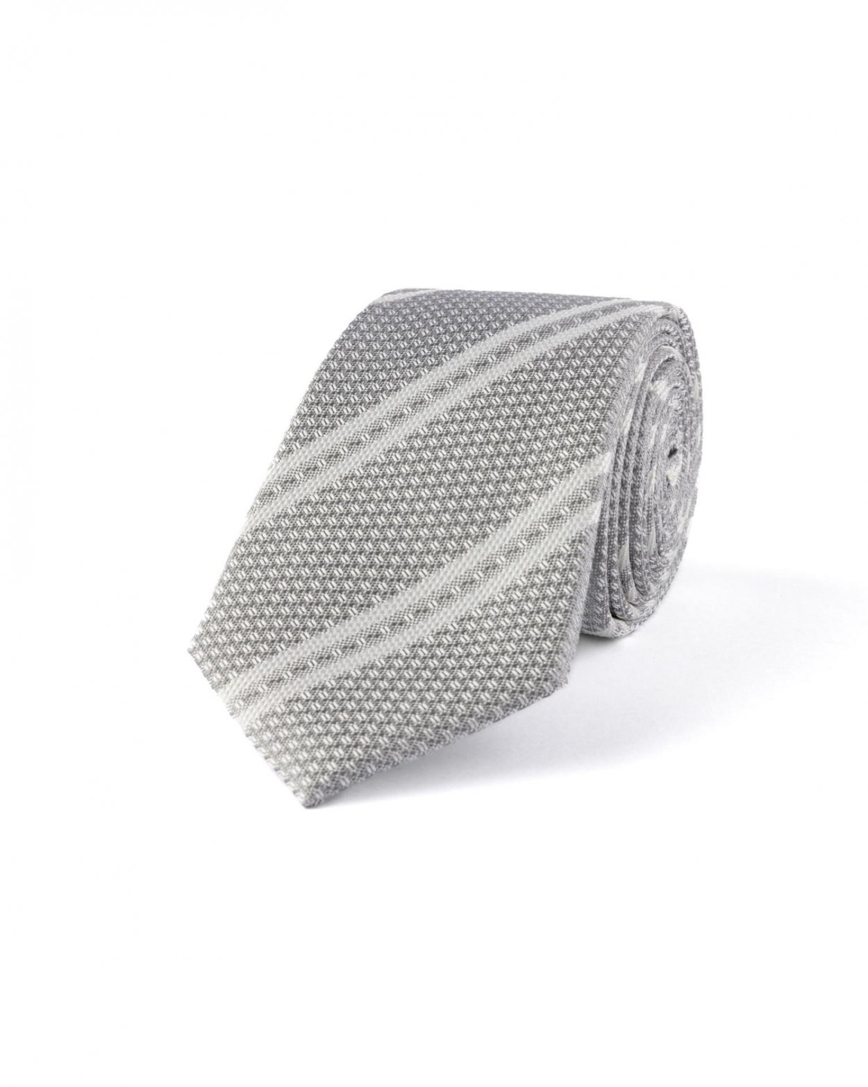 Stříbrná hedvábná kravata s proužkem