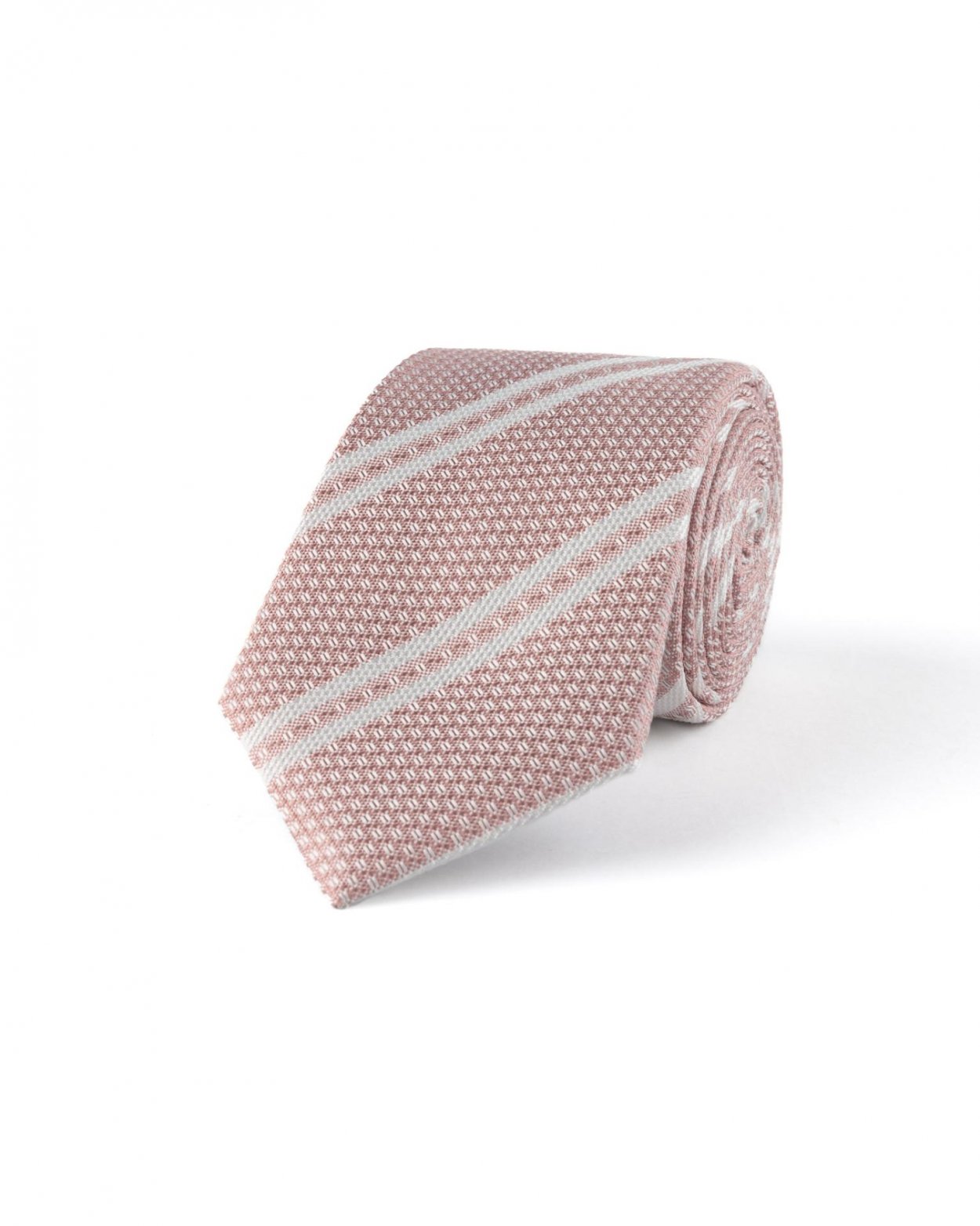 Růžová hedvábná kravata s proužkem