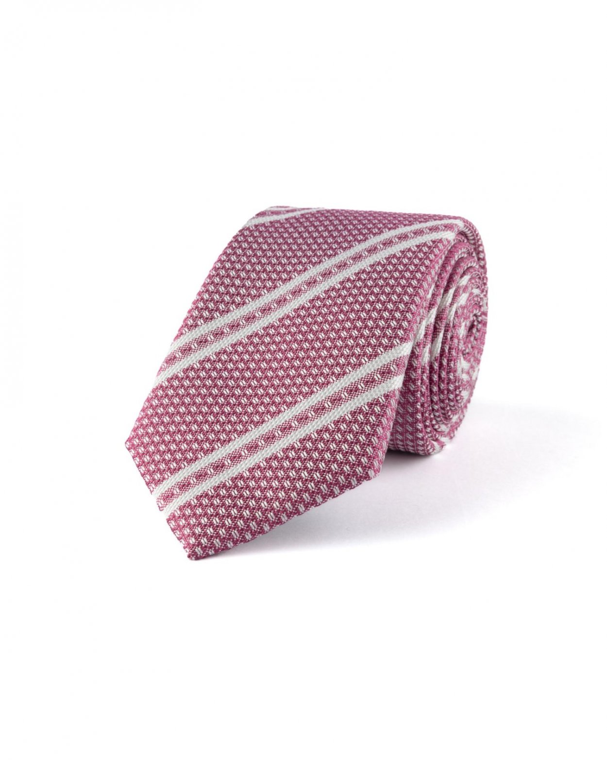 Růžová hedvábná kravata s proužkem