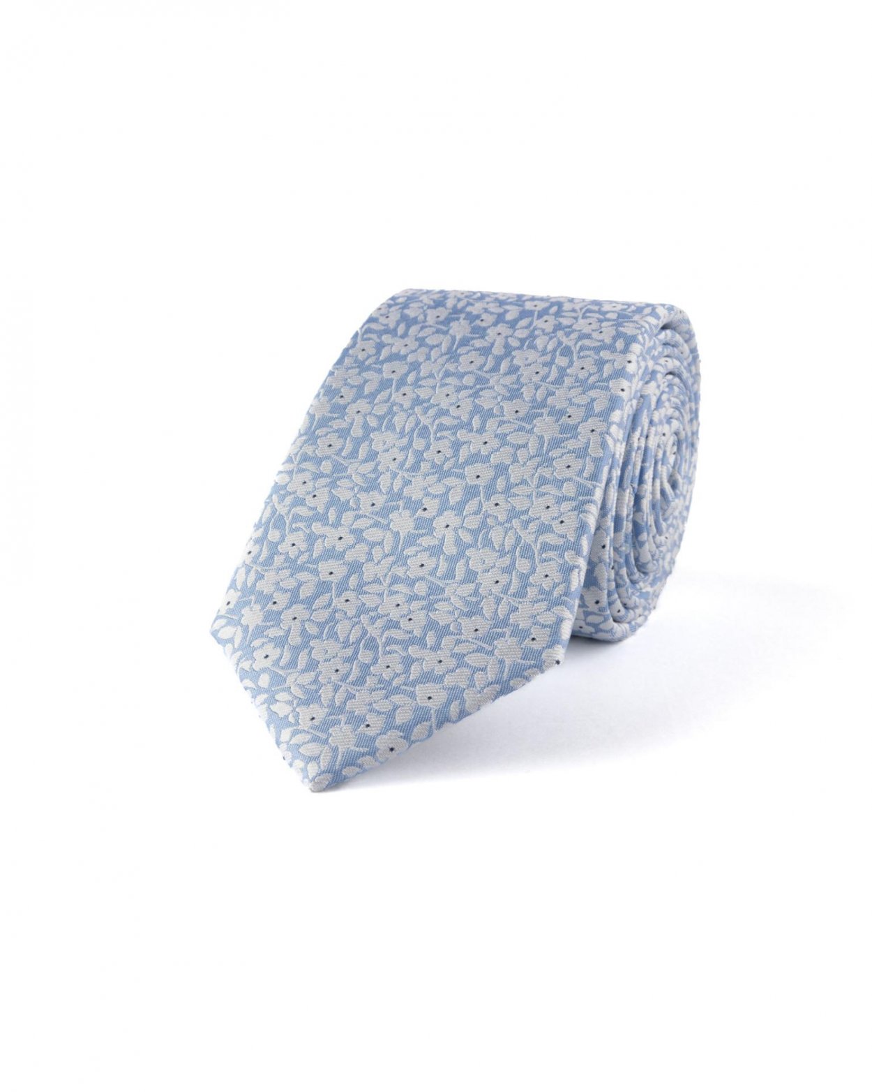 Modrá hedvábná kravata s květinovým vzorem