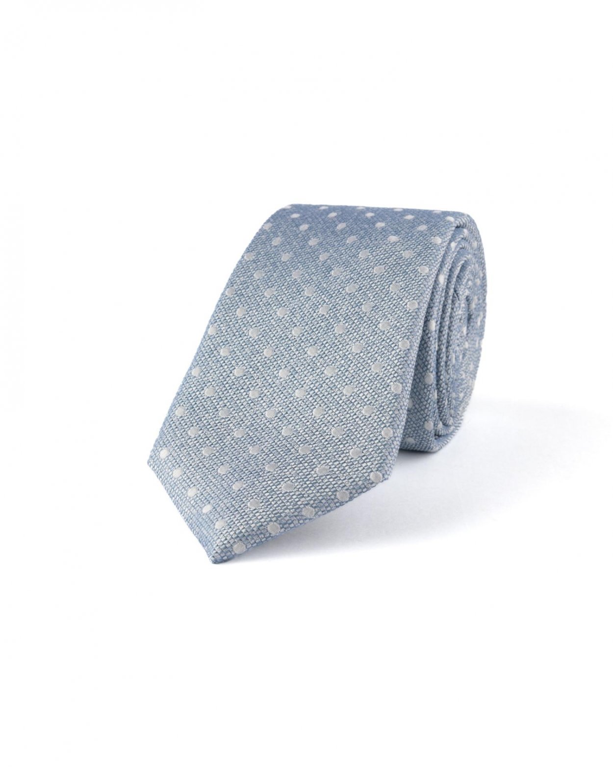 Modrá hedvábná kravata s puntíkem