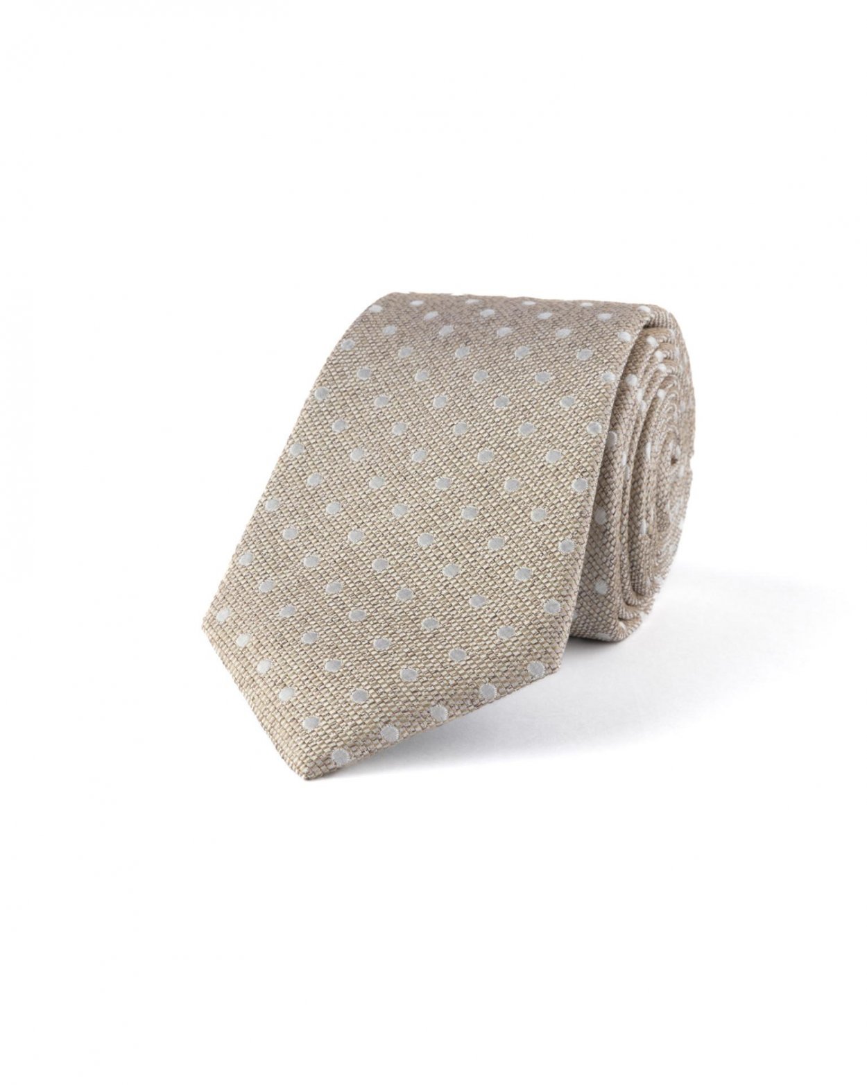 Béžová hedvábná kravata s puntíkem